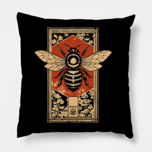 Gothic Honey Bee Japanese Insect Art Dark Pollinator Design Pillow