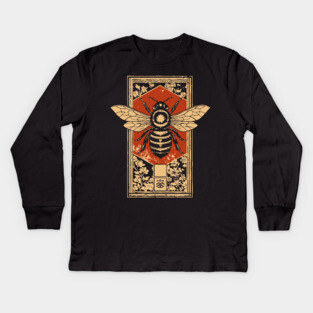 Gothic Honey Bee Japanese Insect Art Dark Pollinator Design Kids Long Sleeve T-Shirt