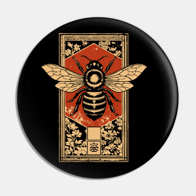 Gothic Honey Bee Japanese Insect Art Dark Pollinator Design Pin by TuncGK