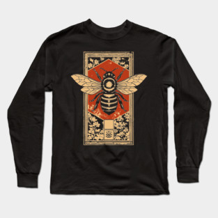 Gothic Honey Bee Japanese Insect Art Dark Pollinator Design Long Sleeve T-Shirt
