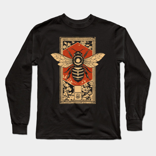 Gothic Honey Bee Japanese Insect Art Dark Pollinator Design Long Sleeve T-Shirt by TuncGK