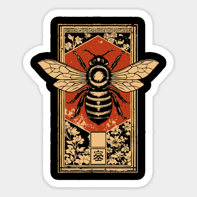 Gothic Honey Bee Japanese Insect Art Dark Pollinator Design Magnet by TuncGK