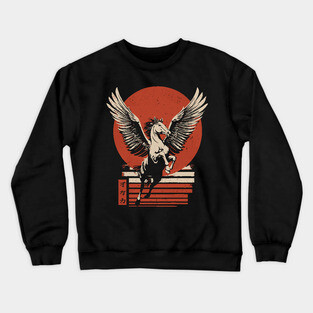 Winged Pegasus Japanese Mythology Vintage Fantasy Poster Art Crewneck Sweatshirt