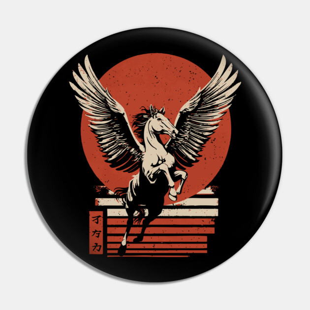 Winged Pegasus Japanese Mythology Vintage Fantasy Poster Art Pin by TuncGK