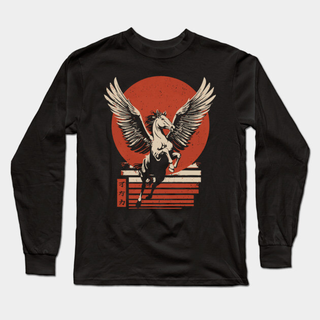 Winged Pegasus Japanese Mythology Vintage Fantasy Poster Art Long Sleeve T-Shirt by TuncGK