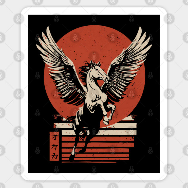 Winged Pegasus Japanese Mythology Vintage Fantasy Poster Art Sticker by TuncGK