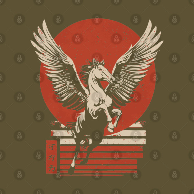 Winged Pegasus Japanese Mythology Vintage Fantasy Poster Art by TuncGK