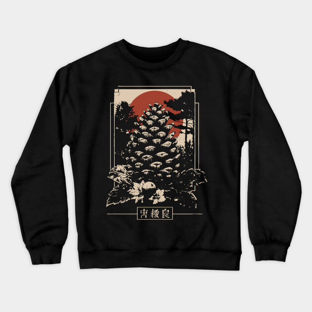 Mystical Pinecone Japanese Occult Nature Symbol Dark Art Crewneck Sweatshirt by TuncGK