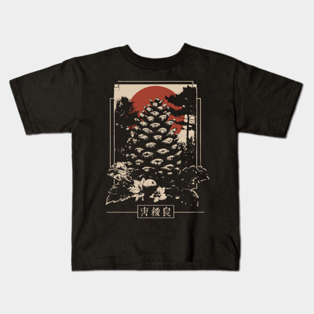 Mystical Pinecone Japanese Occult Nature Symbol Dark Art Kids T-Shirt by TuncGK