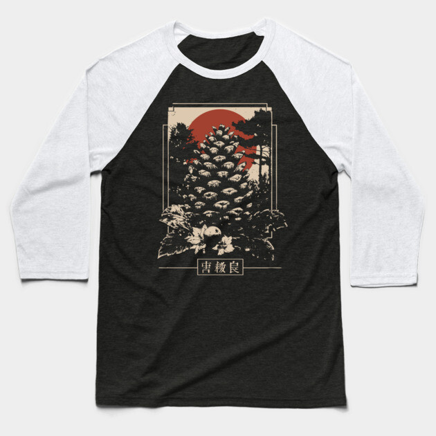 Mystical Pinecone Japanese Occult Nature Symbol Dark Art Baseball T-Shirt by TuncGK