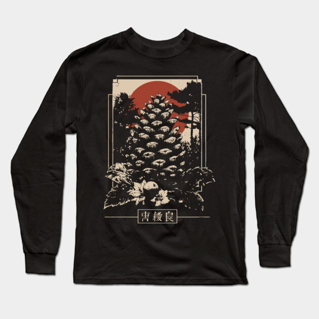 Mystical Pinecone Japanese Occult Nature Symbol Dark Art Long Sleeve T-Shirt by TuncGK