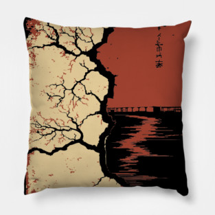 Post Apocalyptic Tree Japanese Dystopian Nature Art Print Pillow