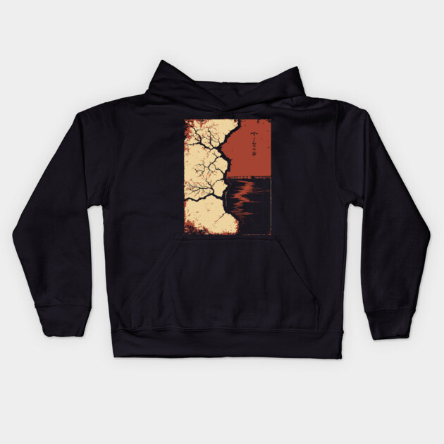 Post Apocalyptic Tree Japanese Dystopian Nature Art Print Kids Hoodie by TuncGK
