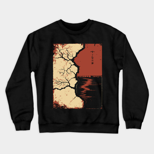 Post Apocalyptic Tree Japanese Dystopian Nature Art Print Crewneck Sweatshirt by TuncGK