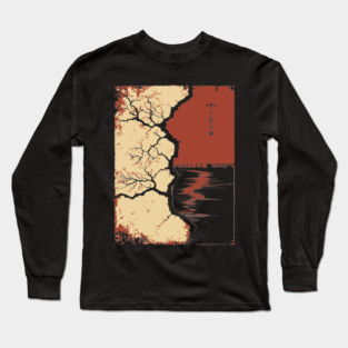 Post Apocalyptic Tree Japanese Dystopian Nature Art Print Long Sleeve T-Shirt