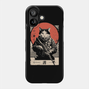 Samurai Sniper Cat Japanese Military Art Tactical Feline Poster Phone Case