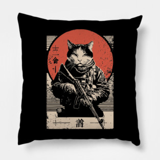 Samurai Sniper Cat Japanese Military Art Tactical Feline Poster Pillow