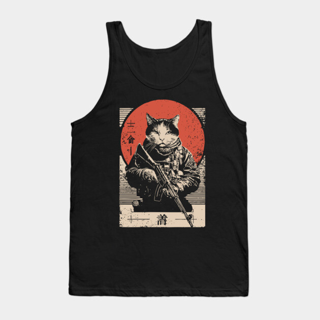 Samurai Sniper Cat Japanese Military Art Tactical Feline Poster Tank Top by TuncGK