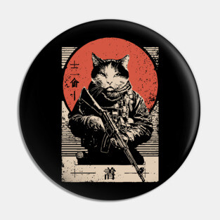 Samurai Sniper Cat Japanese Military Art Tactical Feline Poster Pin