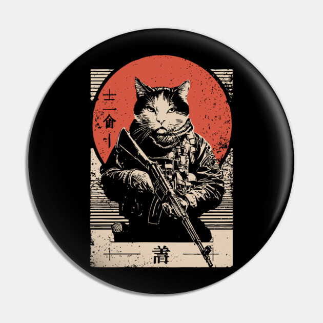 Samurai Sniper Cat Japanese Military Art Tactical Feline Poster Pin by TuncGK