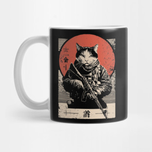 Samurai Sniper Cat Japanese Military Art Tactical Feline Poster Mug