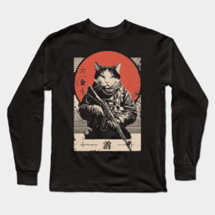Samurai Sniper Cat Japanese Military Art Tactical Feline Poster Long Sleeve T-Shirt