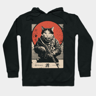 Samurai Sniper Cat Japanese Military Art Tactical Feline Poster Hoodie