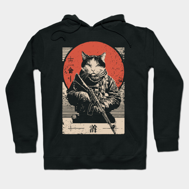 Samurai Sniper Cat Japanese Military Art Tactical Feline Poster Hoodie by TuncGK