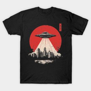 UFO Attack Japanese Propaganda Style Alien Invasion Poster Art T-Shirt