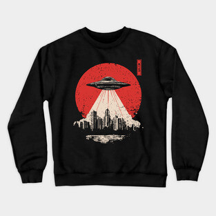 UFO Attack Japanese Propaganda Style Alien Invasion Poster Art Crewneck Sweatshirt