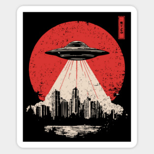 UFO Attack Japanese Propaganda Style Alien Invasion Poster Art Sticker