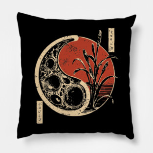 Japanese Yin Yang Bacteria Dark Art Print Vintage Biology Poster Pillow