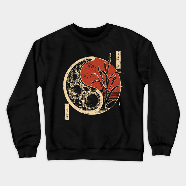 Japanese Yin Yang Bacteria Dark Art Print Vintage Biology Poster Crewneck Sweatshirt by TuncGK
