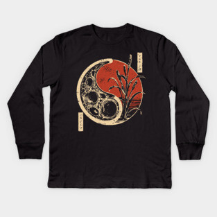 Japanese Yin Yang Bacteria Dark Art Print Vintage Biology Poster Kids Long Sleeve T-Shirt