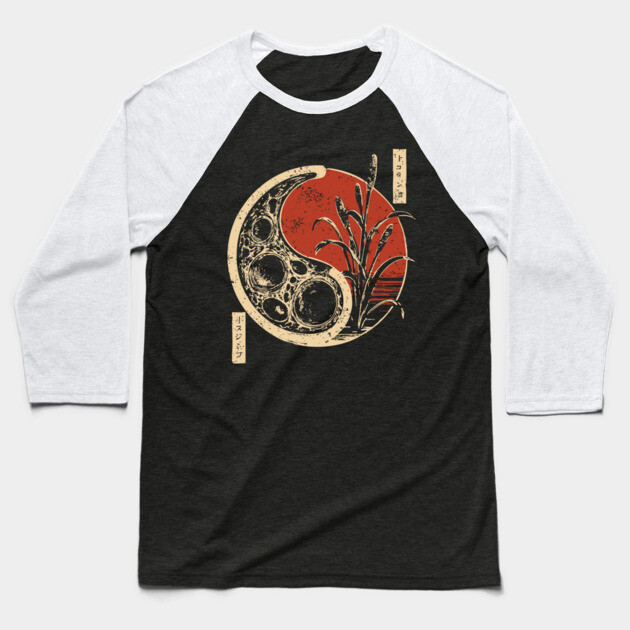 Japanese Yin Yang Bacteria Dark Art Print Vintage Biology Poster Baseball T-Shirt by TuncGK