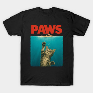 PAWS Funny Cat Parody – Jaws Spoof T-Shirt