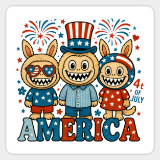 4th of July Funny Labubu Monster Doll America USA Flag Fourth of July 2025 Magnet