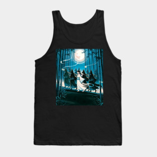 Enchanted Kitsune Parade in Bamboo Forest Under Full Moon Tank Top