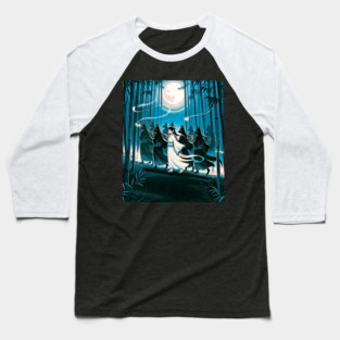 Enchanted Kitsune Parade in Bamboo Forest Under Full Moon Baseball T-Shirt