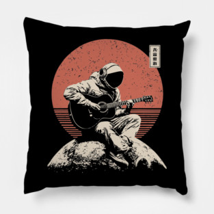 Space Astronaut Playing Guitar Japanese Retro Ukiyo-e Style Music Art Pillow