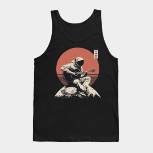 Space Astronaut Playing Guitar Japanese Retro Ukiyo-e Style Music Art Tank Top
