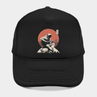Space Astronaut Playing Guitar Japanese Retro Ukiyo-e Style Music Art Hat