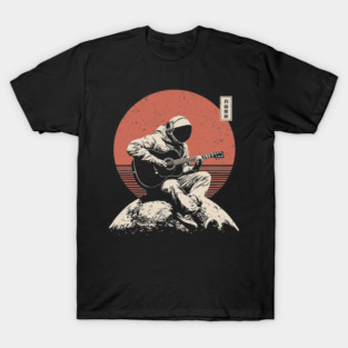 Space Astronaut Playing Guitar Japanese Retro Ukiyo-e Style Music Art T-Shirt