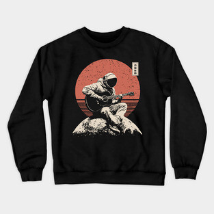 Space Astronaut Playing Guitar Japanese Retro Ukiyo-e Style Music Art Crewneck Sweatshirt