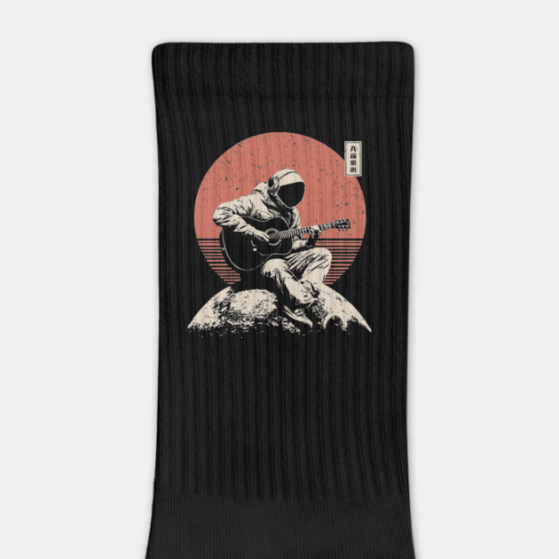Space Astronaut Playing Guitar Japanese Retro Ukiyo-e Style Music Art by TuncGK