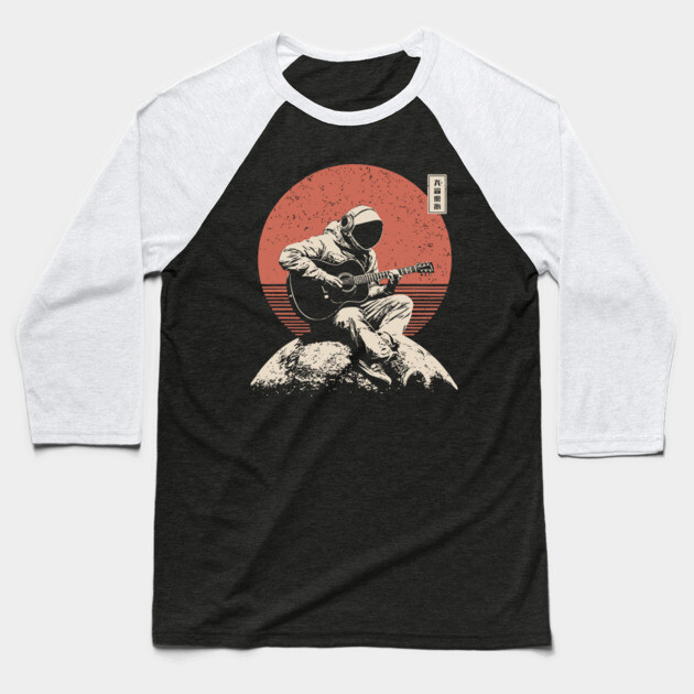 Space Astronaut Playing Guitar Japanese Retro Ukiyo-e Style Music Art Baseball T-Shirt by TuncGK
