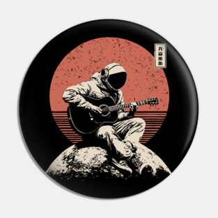 Space Astronaut Playing Guitar Japanese Retro Ukiyo-e Style Music Art Pin