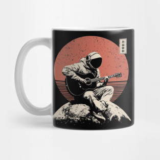 Space Astronaut Playing Guitar Japanese Retro Ukiyo-e Style Music Art Mug