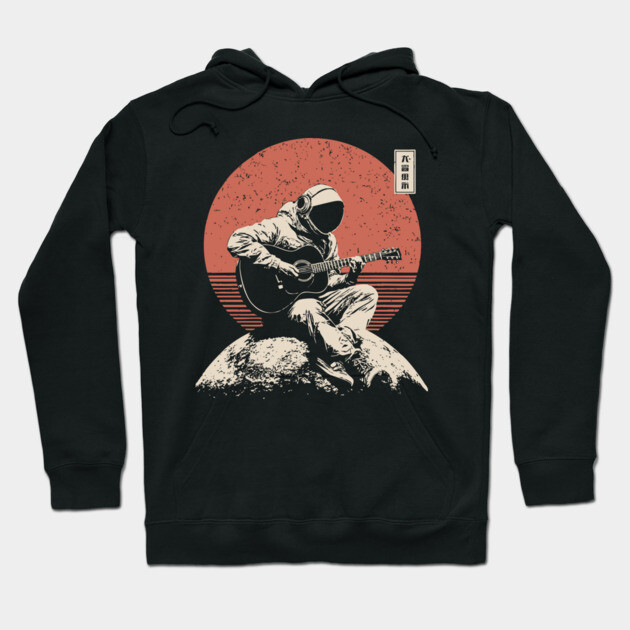 Space Astronaut Playing Guitar Japanese Retro Ukiyo-e Style Music Art Hoodie by TuncGK