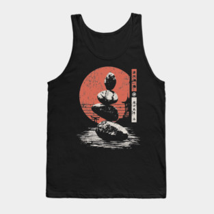 Zen Balance Stones Japanese Minimalist Meditation Ukiyo-e Art Design Tank Top